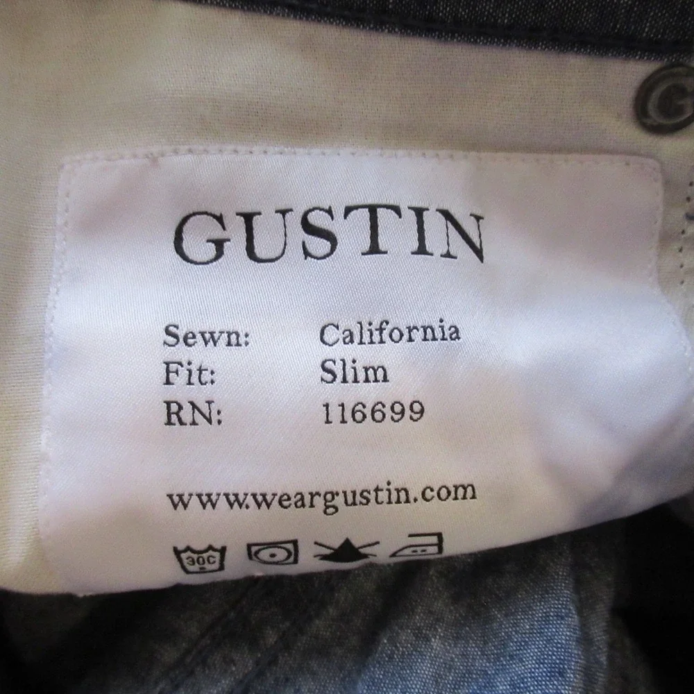 Gustin‎ Pants 34 Blue Chambray Slim Fit Button Fly